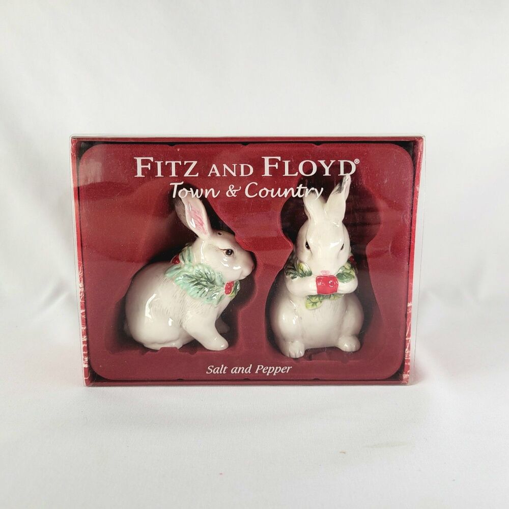 Fitz and Floyd Town & Country Bunny Rabbit Salt & Pepper Cottagecore Christmas